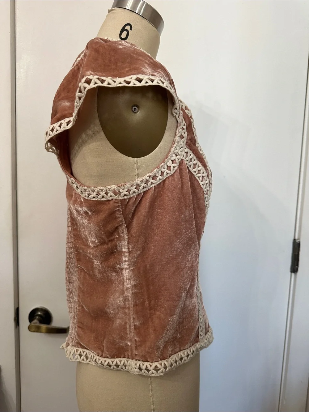 Free People Blush Velvet Square-Neck Trim Top - Picture 2 of 7